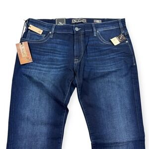 NEW 34 Heritage Jeans Mens 38x34 Blue Indigo Cool Mid Rise Tapered Leg Whiskered
